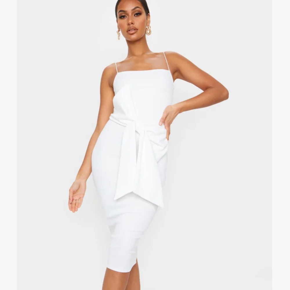 White dress with front bow